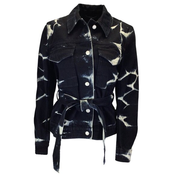 Dries Van Noten Jackets & Blazers - DRIES VAN NOTEN BLACK / WHITE MARBLE BLEACH TIE-DYE DENIM VIONAS JACKET